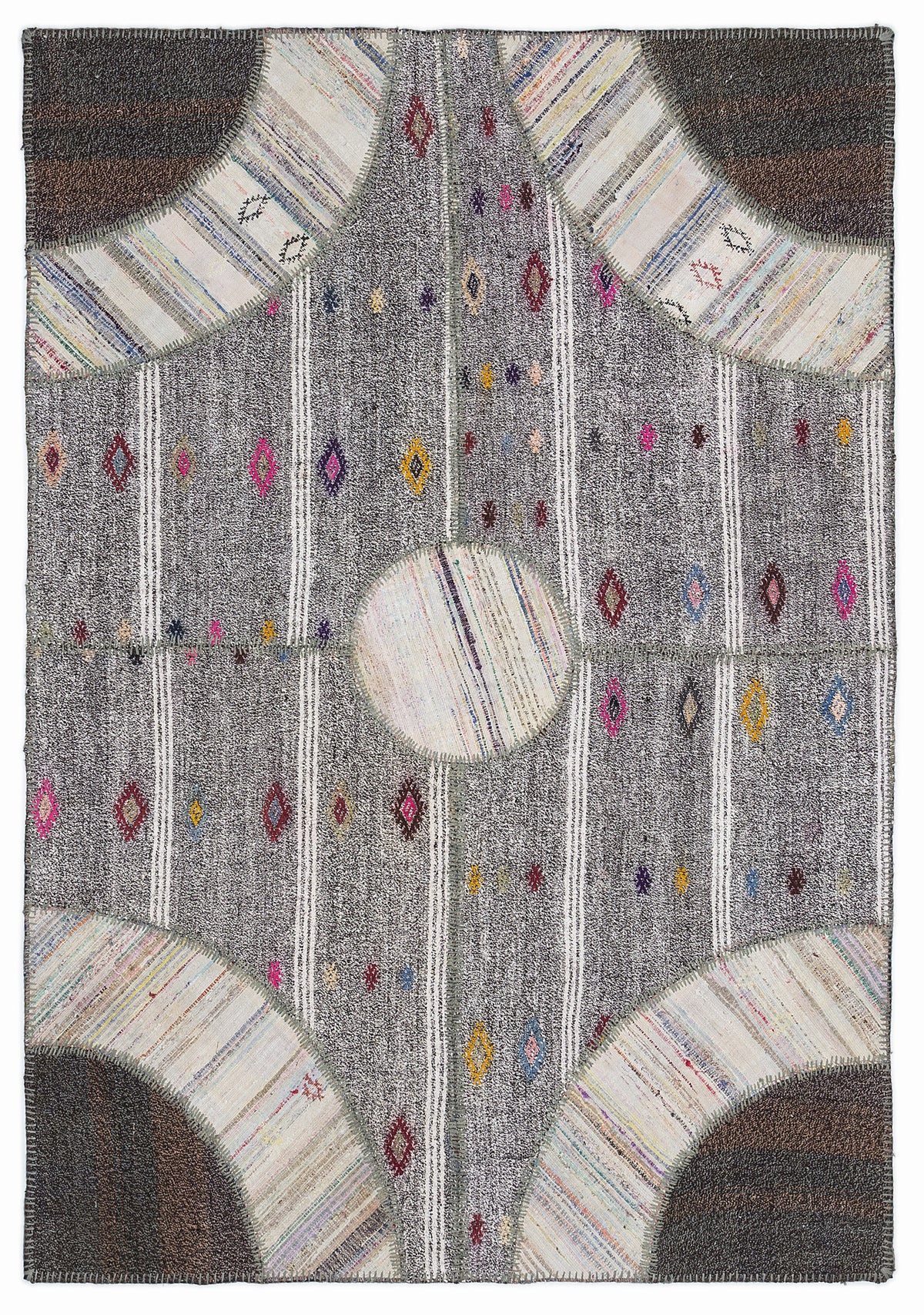 Striped Over Dyed Kilim Patchwork Unique Rug 5&#39;3&#39;&#39; x 7&#39;7&#39;&#39; ft 160 x 230 cm