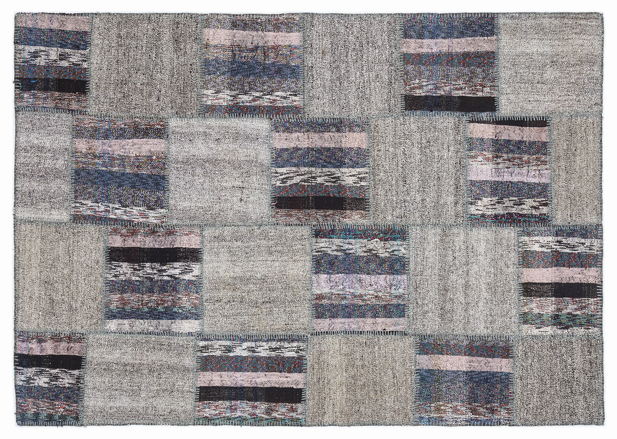 Striped Over Dyed Kilim Patchwork Unique Rug 5&#39;3&#39;&#39; x 7&#39;7&#39;&#39; ft 160 x 230 cm
