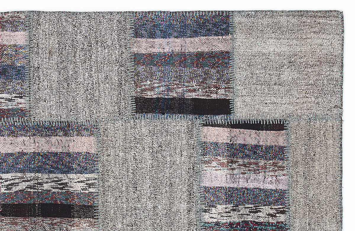 Striped Over Dyed Kilim Patchwork Unique Rug 5&#39;3&#39;&#39; x 7&#39;7&#39;&#39; ft 160 x 230 cm