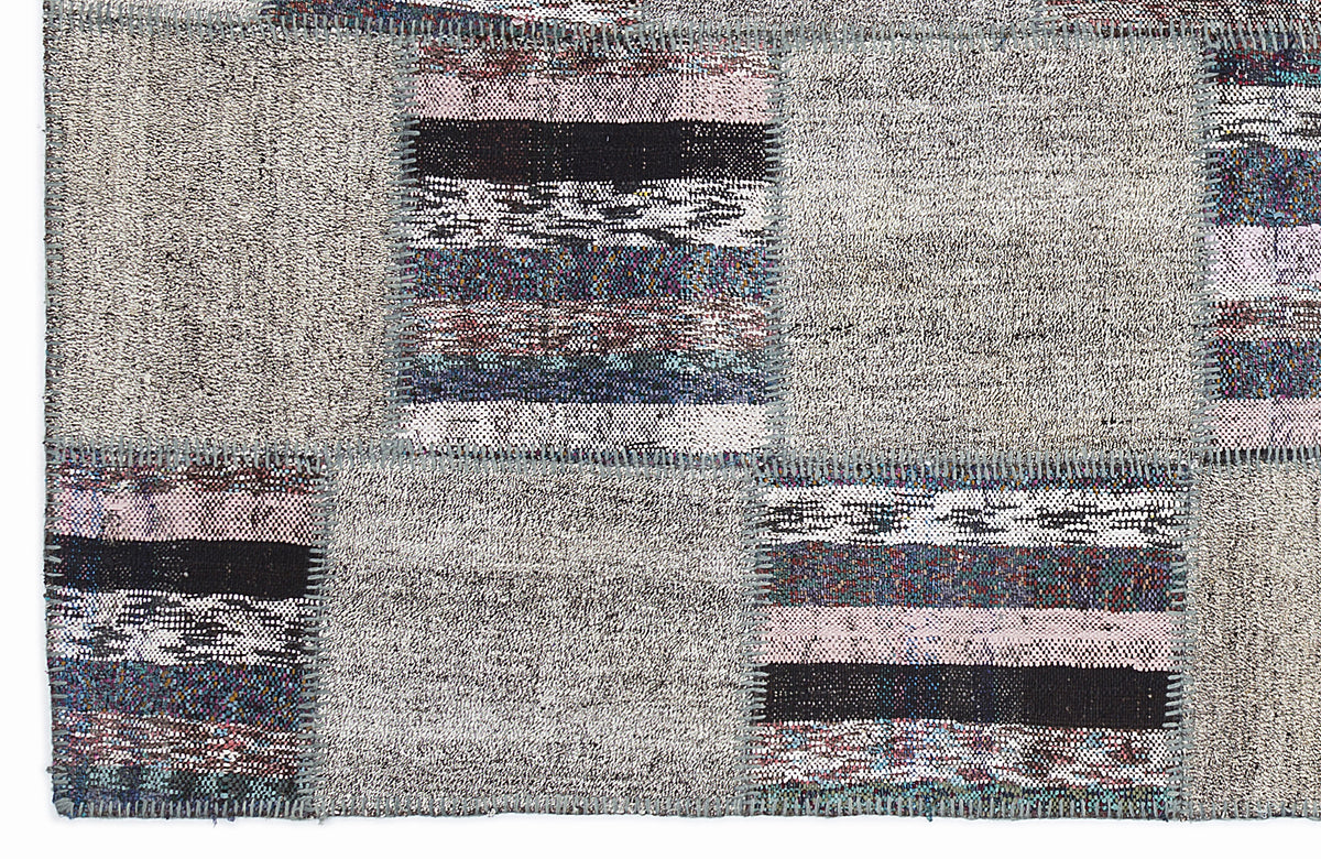 Striped Over Dyed Kilim Patchwork Unique Rug 5&#39;3&#39;&#39; x 7&#39;7&#39;&#39; ft 160 x 230 cm