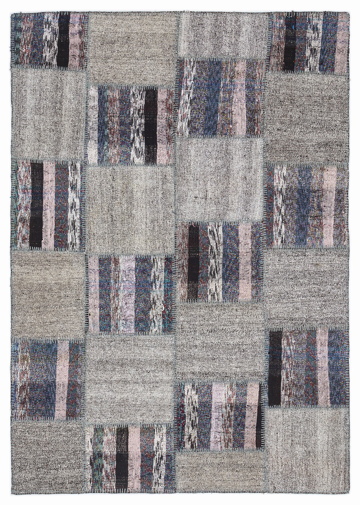 Striped Over Dyed Kilim Patchwork Unique Rug 5&#39;3&#39;&#39; x 7&#39;7&#39;&#39; ft 160 x 230 cm