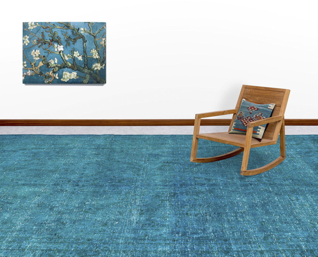 Turquoise  Over Dyed Vintage XLarge Rug 9'5'' x 12'7'' ft 287 x 384 cm