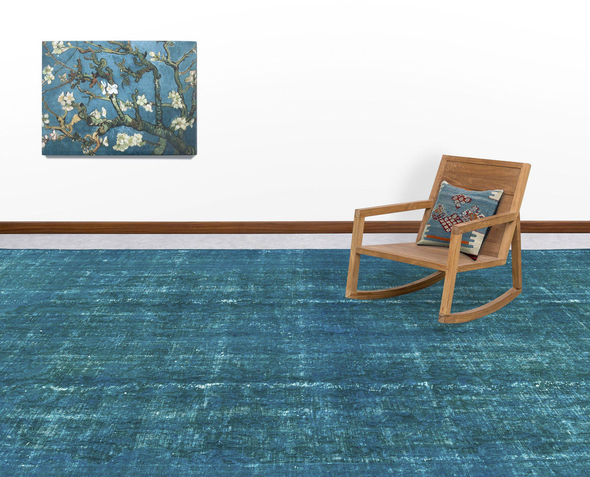 Turquoise  Over Dyed Vintage XLarge Rug 9&#39;3&#39;&#39; x 12&#39;9&#39;&#39; ft 281 x 388 cm