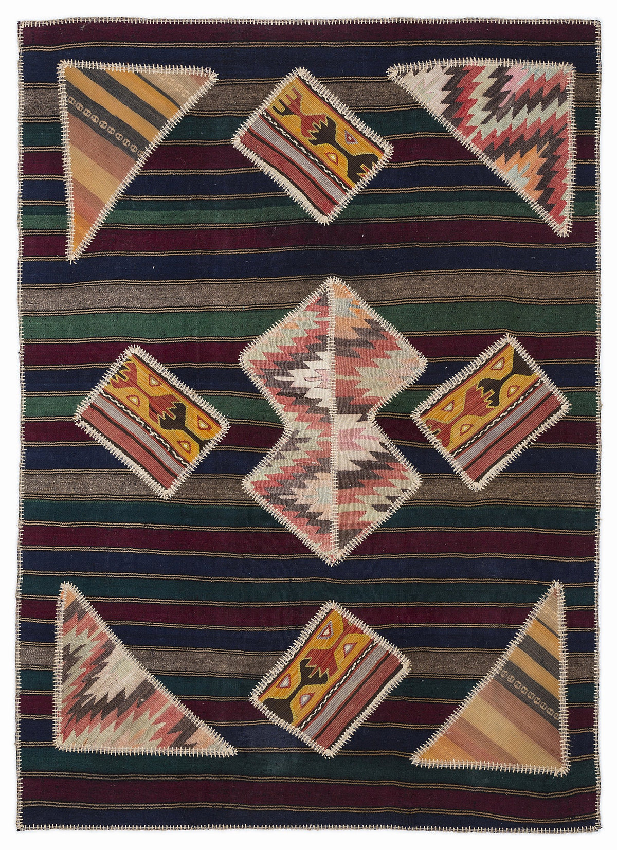 Naturel Over Dyed Kilim Patchwork Unique Rug 5&#39;3&#39;&#39; x 7&#39;7&#39;&#39; ft 160 x 230 cm