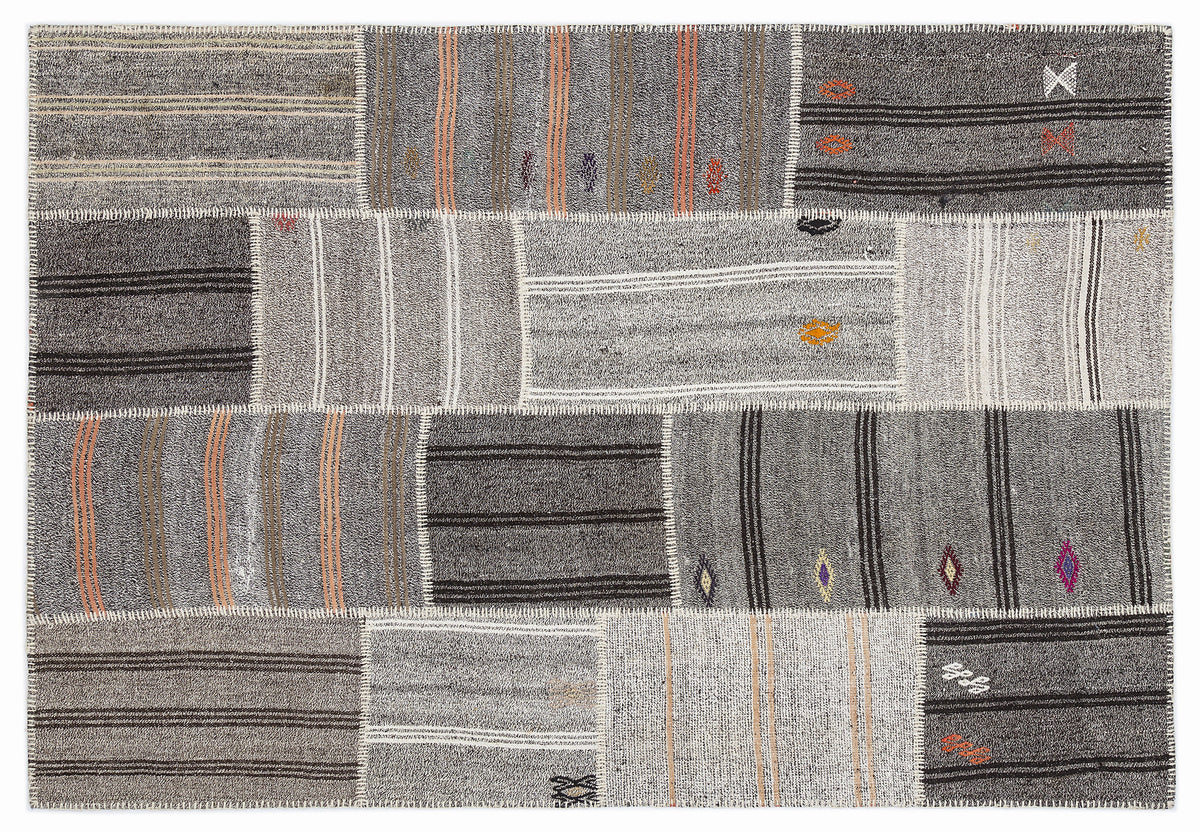 Striped Over Dyed Kilim Patchwork Unique Rug 5&#39;3&#39;&#39; x 7&#39;7&#39;&#39; ft 160 x 230 cm