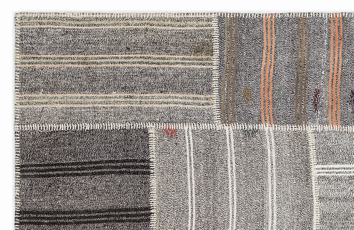 Striped Over Dyed Kilim Patchwork Unique Rug 5&#39;3&#39;&#39; x 7&#39;7&#39;&#39; ft 160 x 230 cm