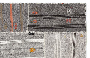 Striped Over Dyed Kilim Patchwork Unique Rug 5'3'' x 7'7'' ft 160 x 230 cm