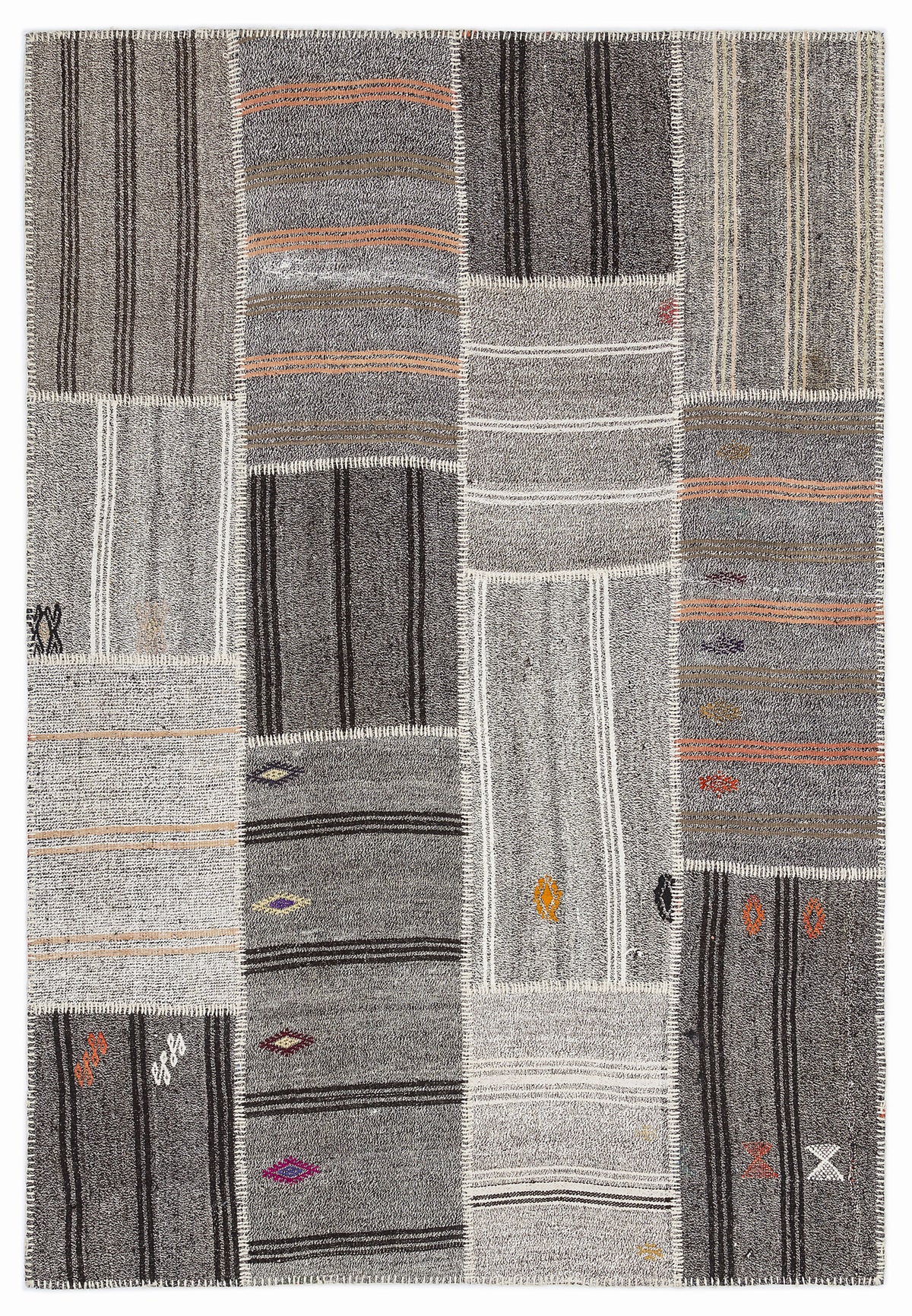 Striped Over Dyed Kilim Patchwork Unique Rug 5&#39;3&#39;&#39; x 7&#39;7&#39;&#39; ft 160 x 230 cm
