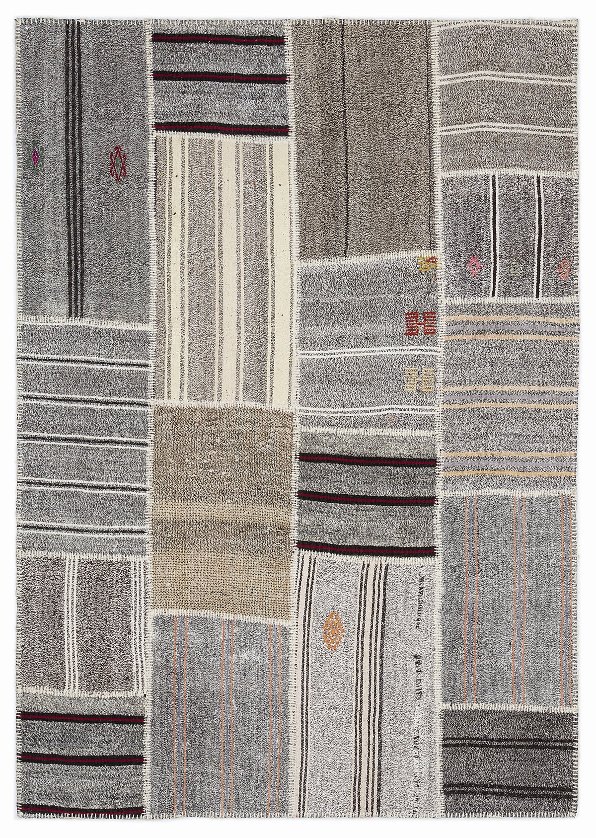 Striped Over Dyed Kilim Patchwork Unique Rug 5&#39;3&#39;&#39; x 7&#39;7&#39;&#39; ft 160 x 230 cm
