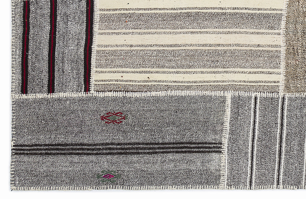 Striped Over Dyed Kilim Patchwork Unique Rug 5&#39;3&#39;&#39; x 7&#39;7&#39;&#39; ft 160 x 230 cm