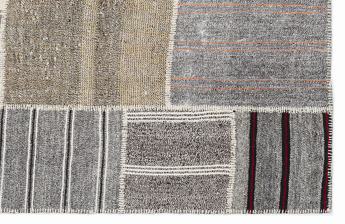 Striped Over Dyed Kilim Patchwork Unique Rug 5&#39;3&#39;&#39; x 7&#39;7&#39;&#39; ft 160 x 230 cm