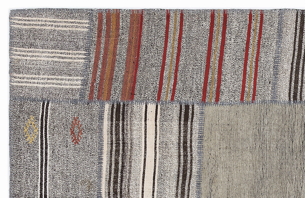 Striped Over Dyed Kilim Patchwork Unique Rug 5&#39;3&#39;&#39; x 7&#39;7&#39;&#39; ft 160 x 230 cm