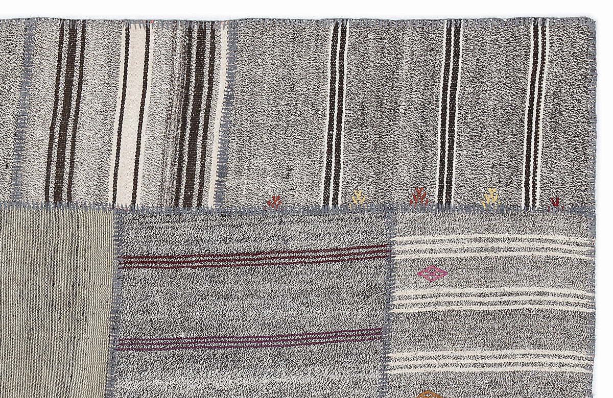 Striped Over Dyed Kilim Patchwork Unique Rug 5&#39;3&#39;&#39; x 7&#39;7&#39;&#39; ft 160 x 230 cm