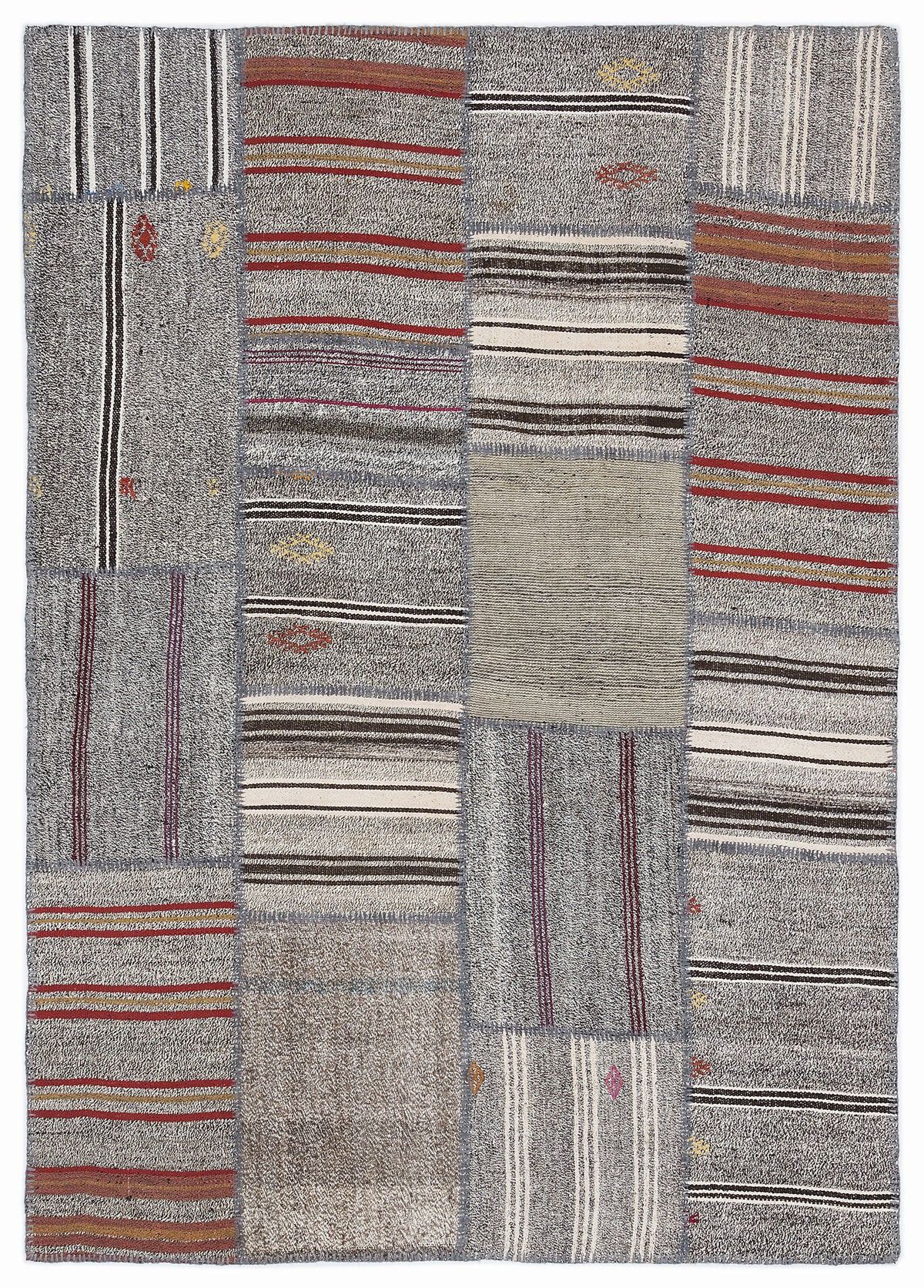 Striped Over Dyed Kilim Patchwork Unique Rug 5&#39;3&#39;&#39; x 7&#39;7&#39;&#39; ft 160 x 230 cm