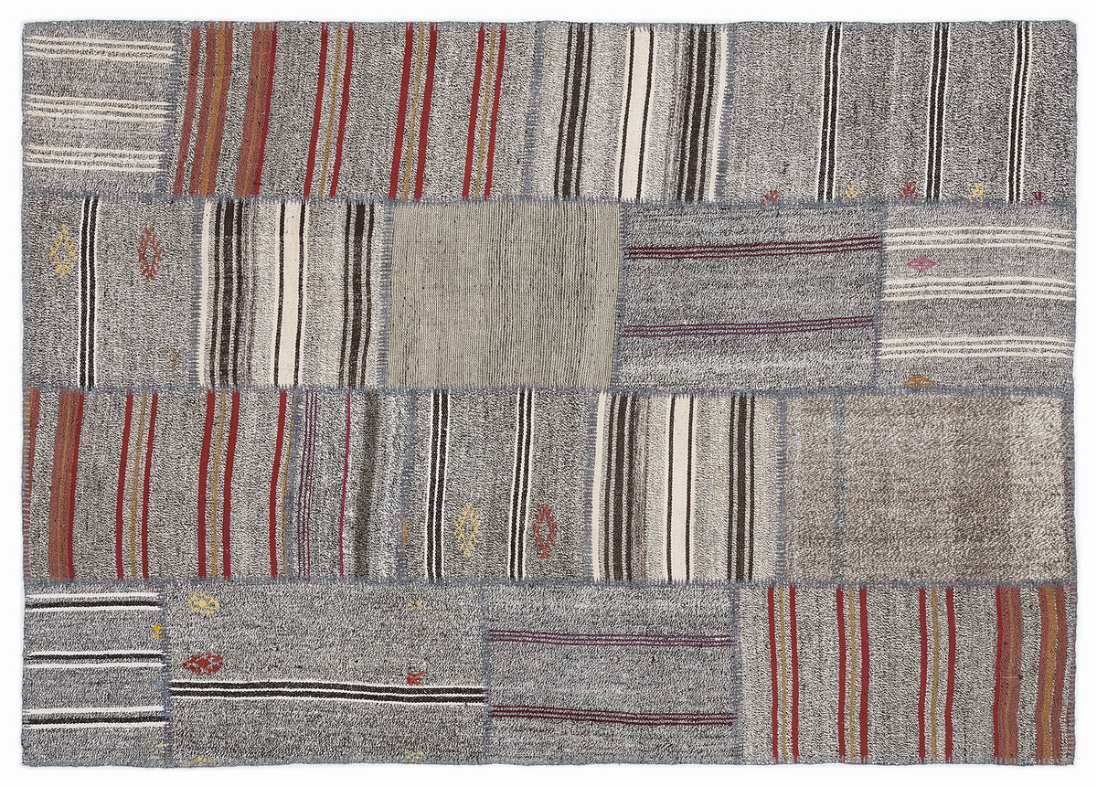 Striped Over Dyed Kilim Patchwork Unique Rug 5&#39;3&#39;&#39; x 7&#39;7&#39;&#39; ft 160 x 230 cm