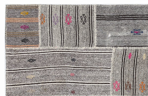 Striped Over Dyed Kilim Patchwork Unique Rug 5'3'' x 7'7'' ft 160 x 230 cm