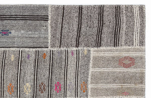 Striped Over Dyed Kilim Patchwork Unique Rug 5'3'' x 7'7'' ft 160 x 230 cm