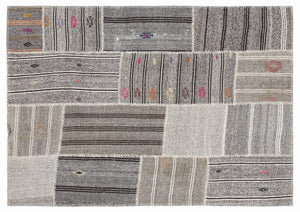 Striped Over Dyed Kilim Patchwork Unique Rug 5'3'' x 7'7'' ft 160 x 230 cm