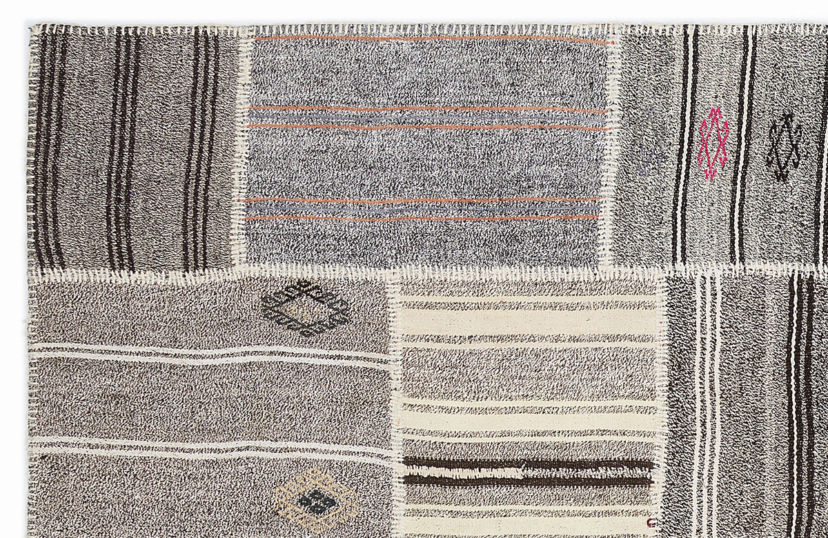 Striped Over Dyed Kilim Patchwork Unique Rug 5&#39;3&#39;&#39; x 7&#39;7&#39;&#39; ft 160 x 230 cm