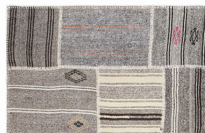 Striped Over Dyed Kilim Patchwork Unique Rug 5'3'' x 7'7'' ft 160 x 230 cm