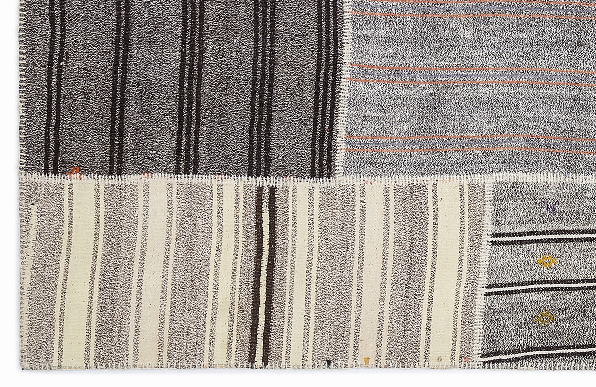 Striped Over Dyed Kilim Patchwork Unique Rug 5&#39;3&#39;&#39; x 7&#39;7&#39;&#39; ft 160 x 230 cm