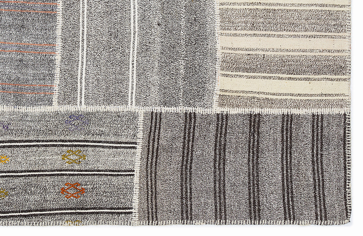 Striped Over Dyed Kilim Patchwork Unique Rug 5&#39;3&#39;&#39; x 7&#39;7&#39;&#39; ft 160 x 230 cm