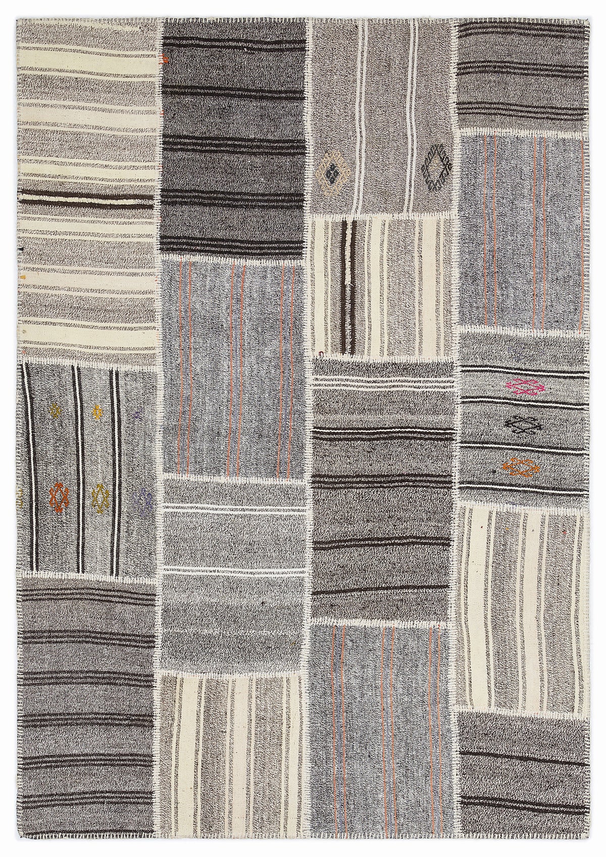 Striped Over Dyed Kilim Patchwork Unique Rug 5&#39;3&#39;&#39; x 7&#39;7&#39;&#39; ft 160 x 230 cm