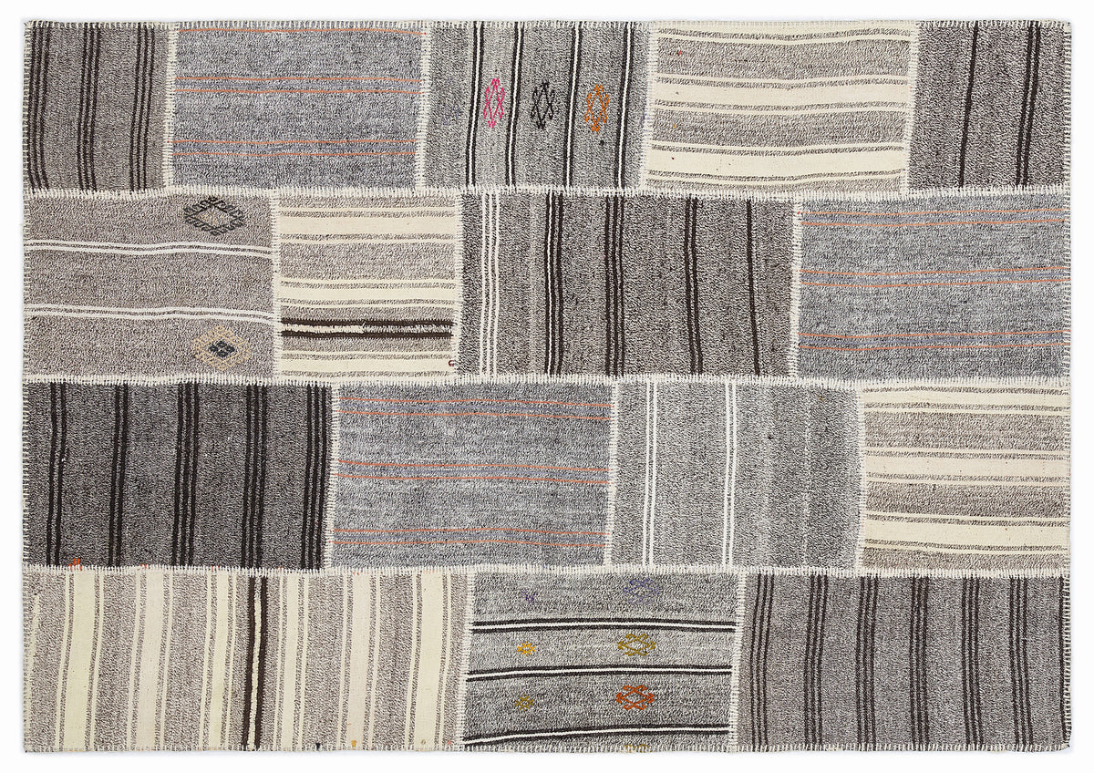 Striped Over Dyed Kilim Patchwork Unique Rug 5&#39;3&#39;&#39; x 7&#39;7&#39;&#39; ft 160 x 230 cm
