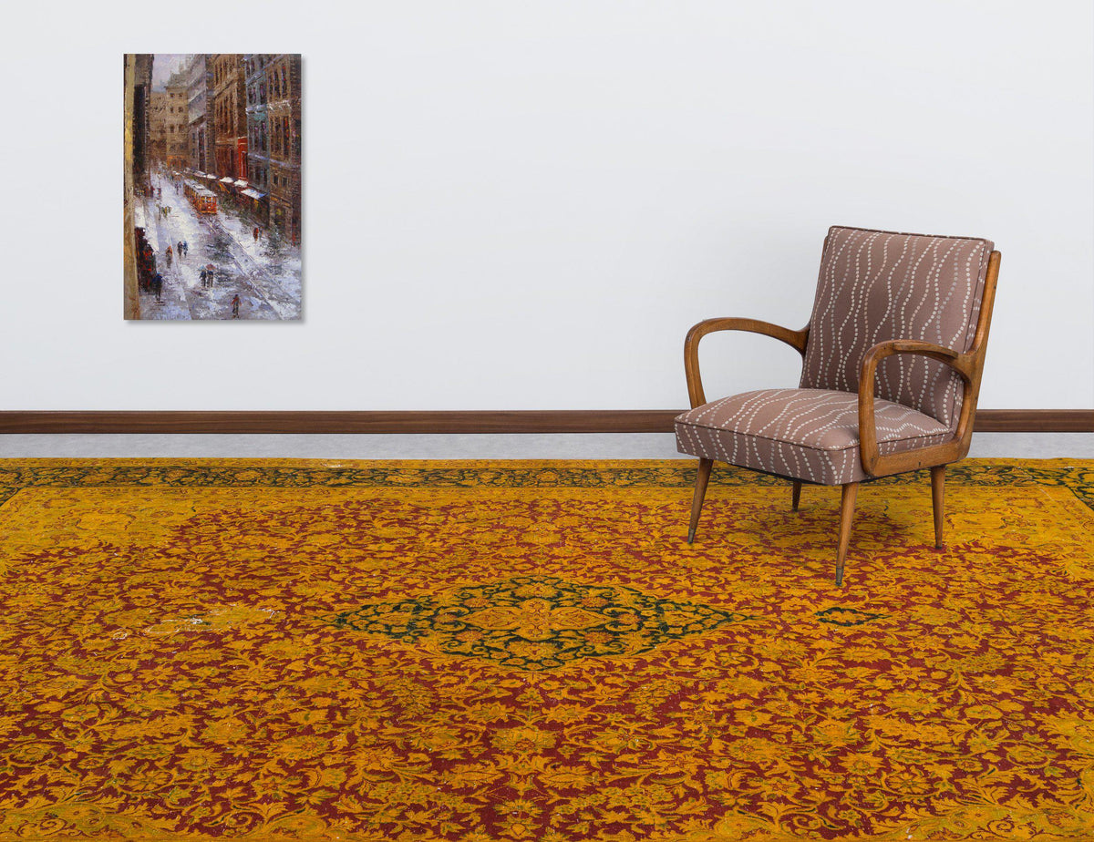Yellow Over Dyed Vintage XLarge Rug 9&#39;4&#39;&#39; x 12&#39;8&#39;&#39; ft 285 x 387 cm