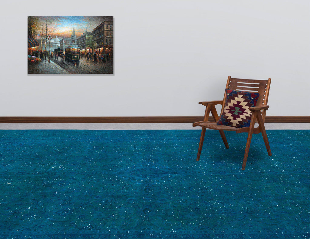 Turquoise  Over Dyed Vintage XLarge Rug 9'9'' x 12'11'' ft 297 x 393 cm