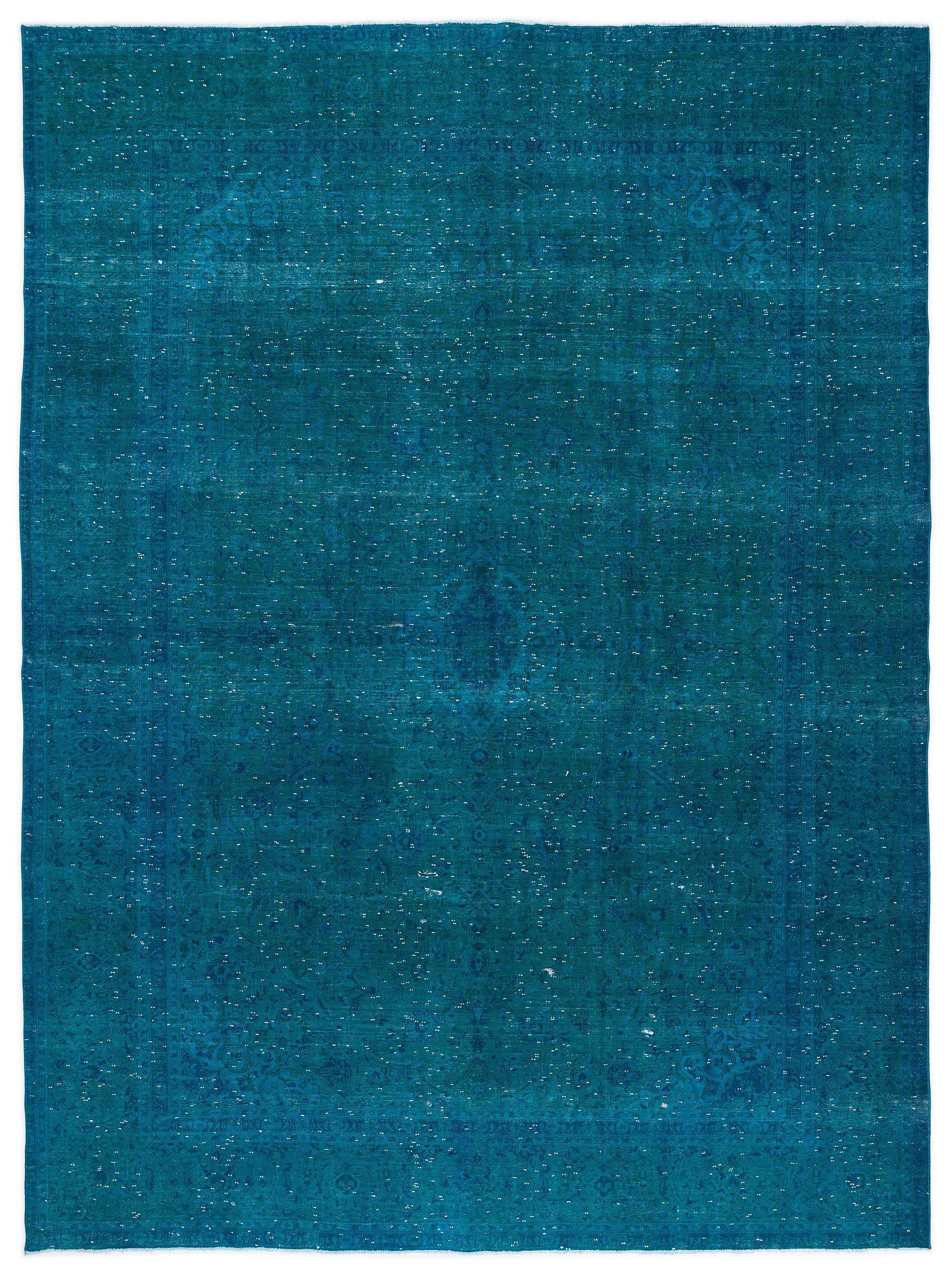 Traditional Design Turquoise Over Dyed Vintage XLarge Rug 9'9'' x 12'1 ...