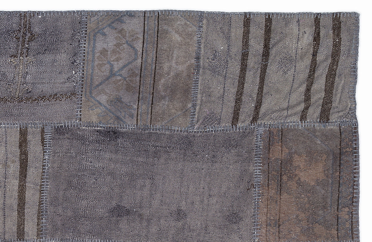 Striped Over Dyed Kilim Patchwork Unique Rug 5&#39;3&#39;&#39; x 7&#39;7&#39;&#39; ft 160 x 230 cm