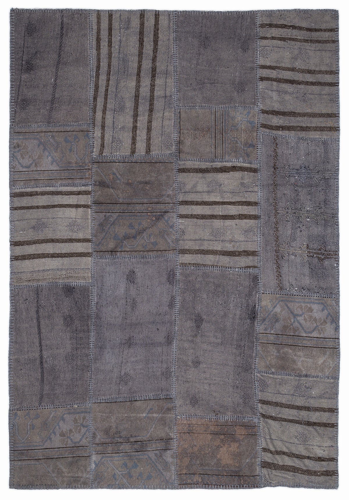 Striped Over Dyed Kilim Patchwork Unique Rug 5&#39;3&#39;&#39; x 7&#39;7&#39;&#39; ft 160 x 230 cm