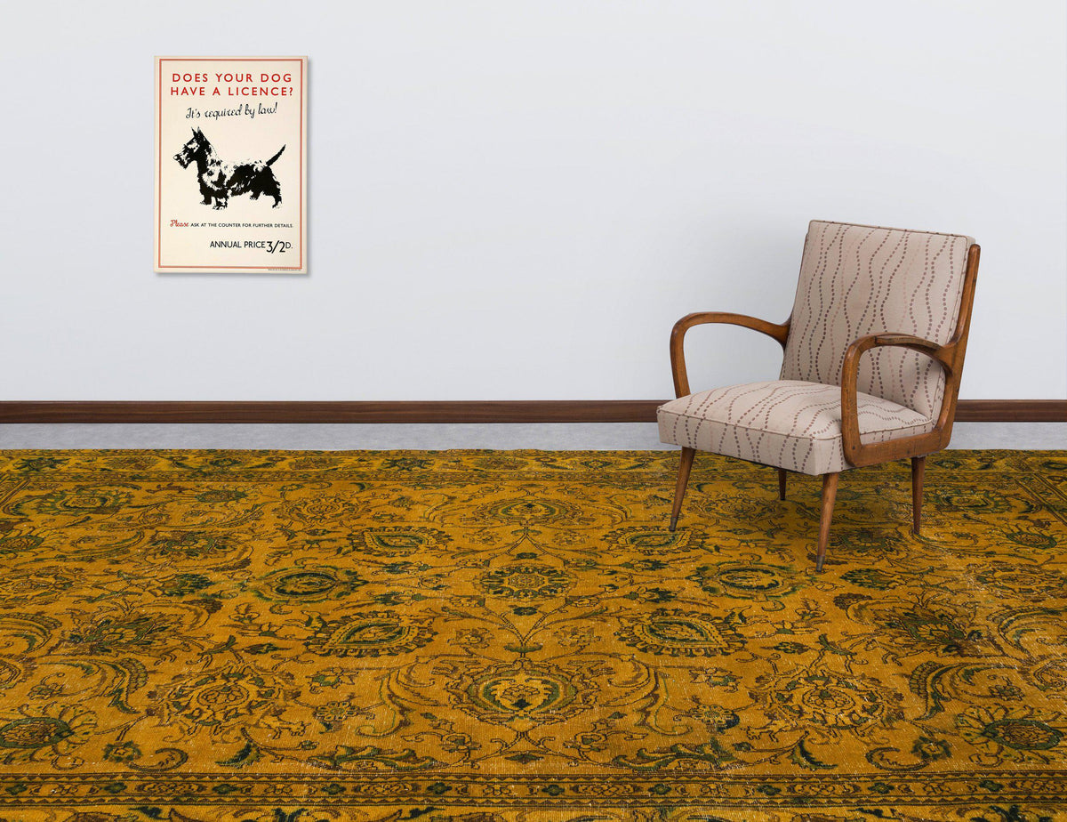 Yellow Over Dyed Vintage XLarge Rug 9&#39;1&#39;&#39; x 12&#39;11&#39;&#39; ft 276 x 393 cm