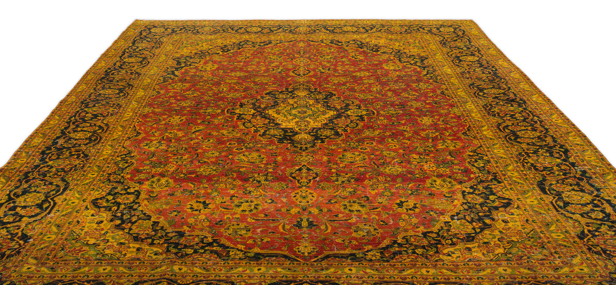 Yellow Over Dyed Vintage XLarge Rug 9&#39;3&#39;&#39; x 9&#39;7&#39;&#39; ft 283 x 292 cm