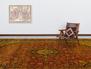Yellow Over Dyed Vintage XLarge Rug 9'3'' x 9'7'' ft 283 x 292 cm