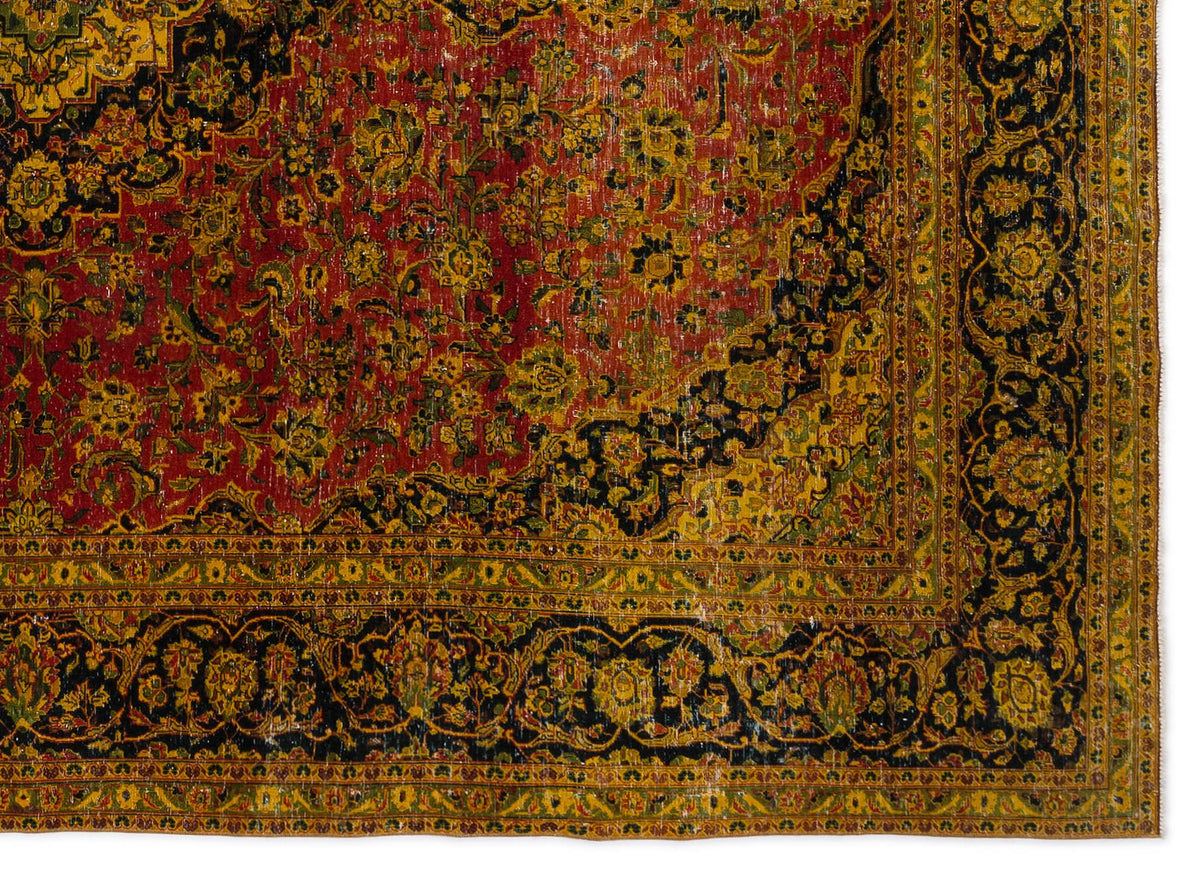 Yellow Over Dyed Vintage XLarge Rug 9&#39;3&#39;&#39; x 9&#39;7&#39;&#39; ft 283 x 292 cm