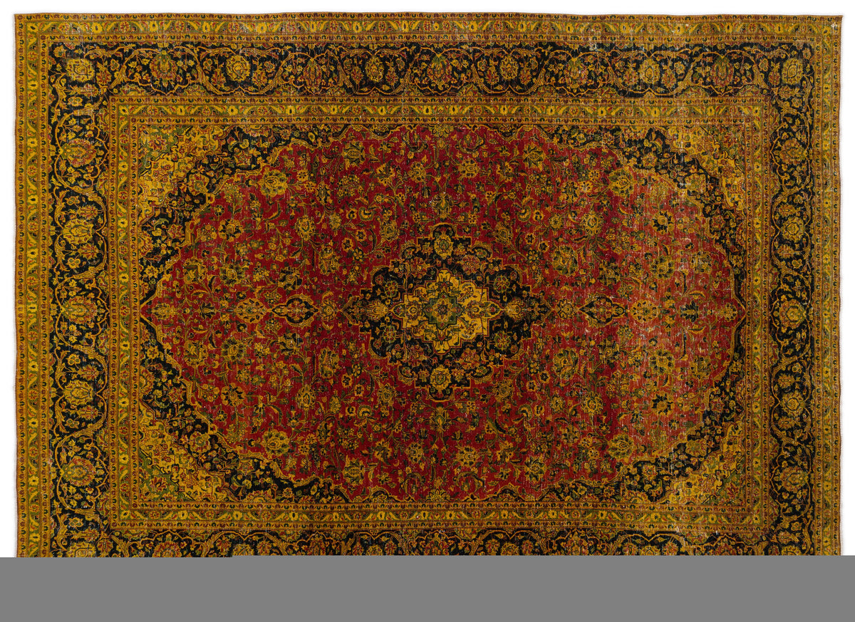 Yellow Over Dyed Vintage XLarge Rug 9&#39;3&#39;&#39; x 9&#39;7&#39;&#39; ft 283 x 292 cm