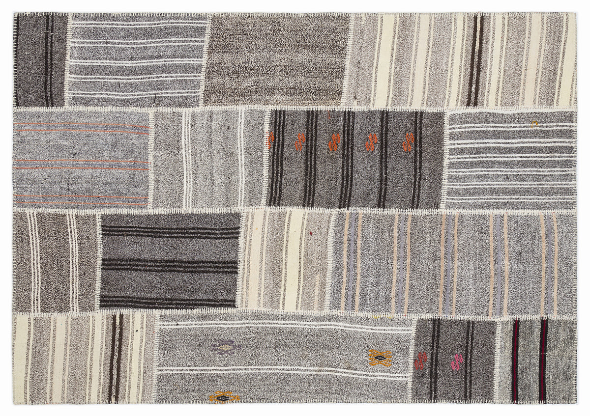 Striped Over Dyed Kilim Patchwork Unique Rug 5&#39;3&#39;&#39; x 7&#39;7&#39;&#39; ft 160 x 230 cm