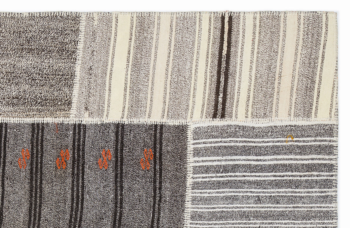 Striped Over Dyed Kilim Patchwork Unique Rug 5&#39;3&#39;&#39; x 7&#39;7&#39;&#39; ft 160 x 230 cm