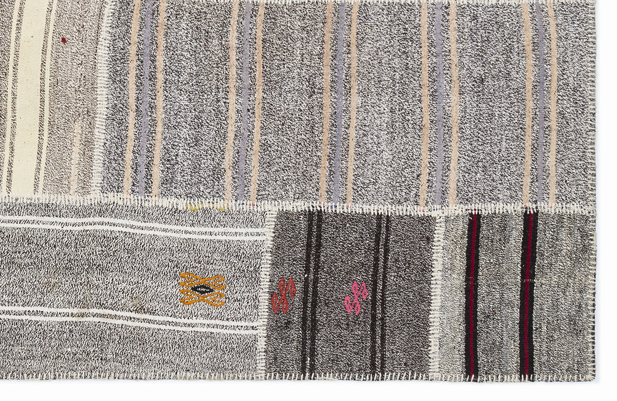 Striped Over Dyed Kilim Patchwork Unique Rug 5&#39;3&#39;&#39; x 7&#39;7&#39;&#39; ft 160 x 230 cm