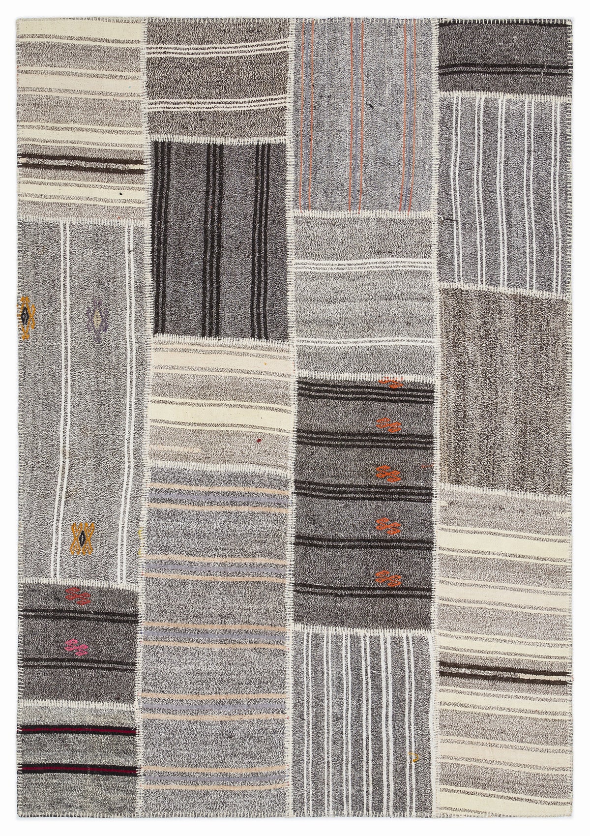 Striped Over Dyed Kilim Patchwork Unique Rug 5&#39;3&#39;&#39; x 7&#39;7&#39;&#39; ft 160 x 230 cm