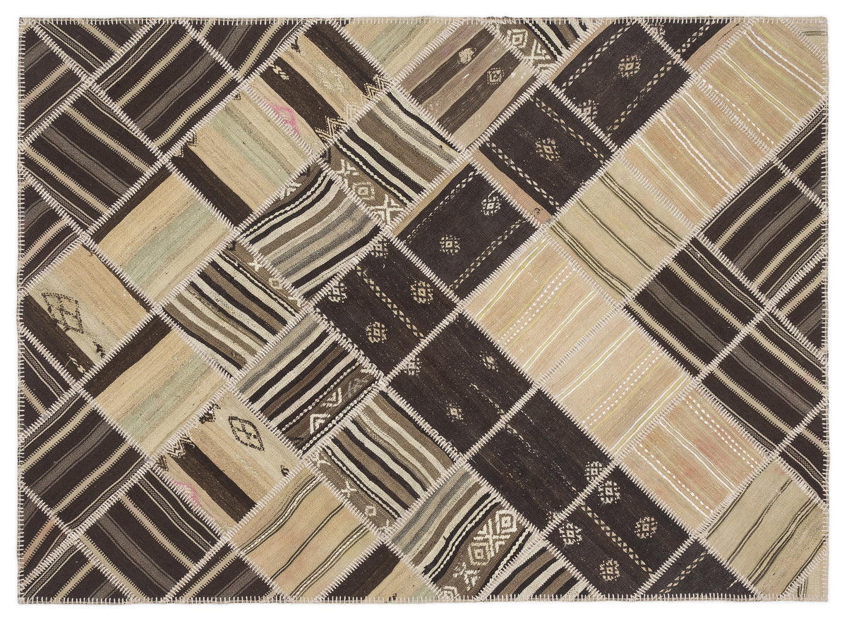 Striped Over Dyed Kilim Patchwork Unique Rug 5&#39;8&#39;&#39; x 7&#39;10&#39;&#39; ft 173 x 240 cm