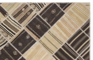Striped Over Dyed Kilim Patchwork Unique Rug 5'8'' x 7'10'' ft 173 x 240 cm