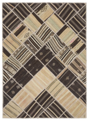 Striped Over Dyed Kilim Patchwork Unique Rug 5'8'' x 7'10'' ft 173 x 240 cm