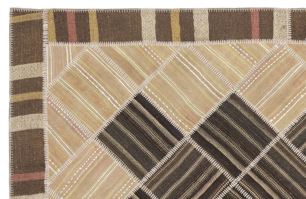 Striped Over Dyed Kilim Patchwork Unique Rug 5&#39;7&#39;&#39; x 7&#39;10&#39;&#39; ft 169 x 240 cm