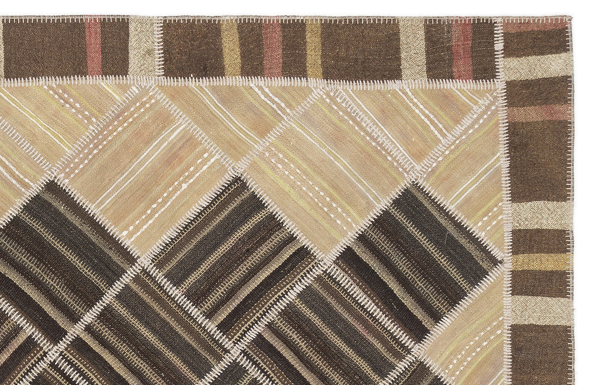 Striped Over Dyed Kilim Patchwork Unique Rug 5&#39;7&#39;&#39; x 7&#39;10&#39;&#39; ft 169 x 240 cm