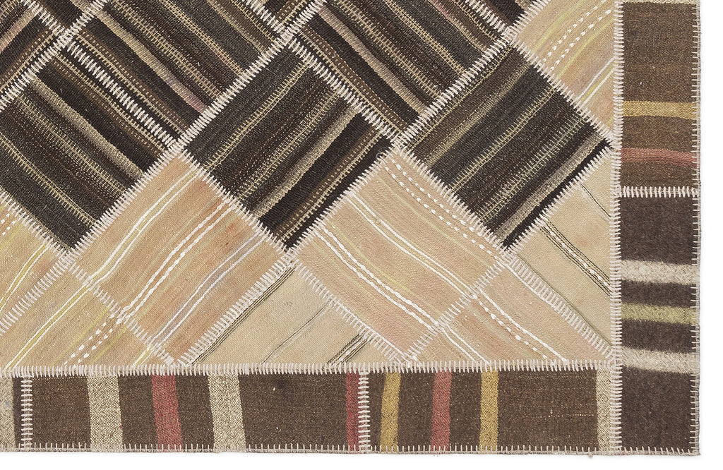 Striped Over Dyed Kilim Patchwork Unique Rug 5'7'' x 7'10'' ft 169 x 240 cm