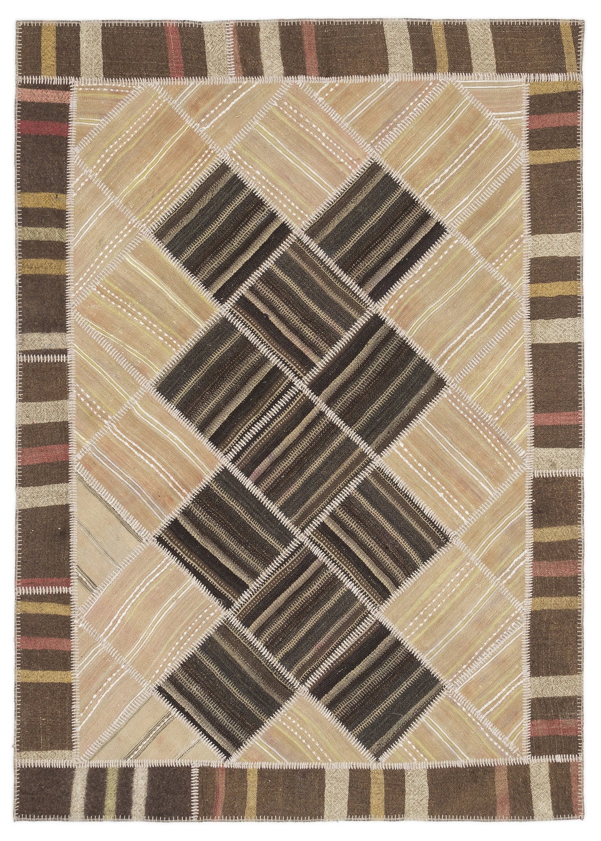Striped Over Dyed Kilim Patchwork Unique Rug 5&#39;7&#39;&#39; x 7&#39;10&#39;&#39; ft 169 x 240 cm