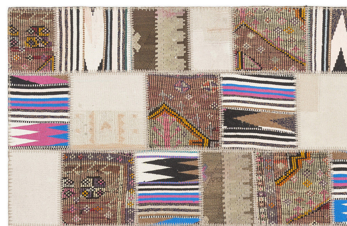 Striped Over Dyed Kilim Patchwork Unique Rug 3&#39;11&#39;&#39; x 5&#39;12&#39;&#39; ft 120 x 182 cm